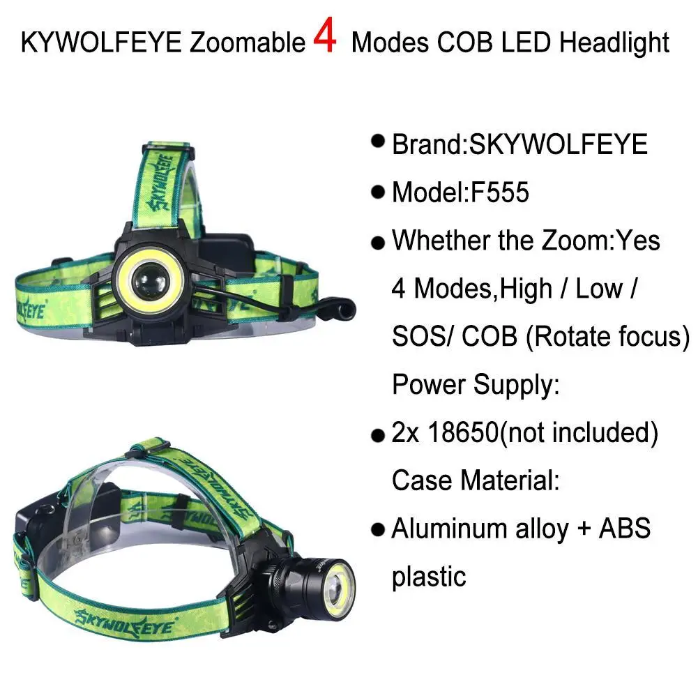SKYWOLFEYE 5000 лм T6+ COB Светодиодный фонарь 4 режима Adjusatbel Focus