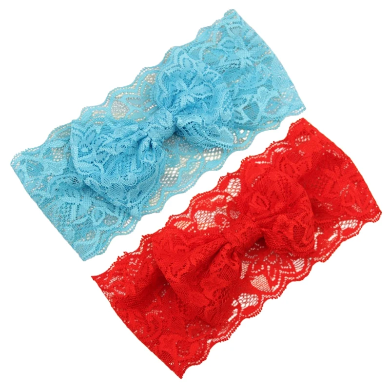 

2 Pcs Kids Baby Girl Lace Bowknot Girl Headband Headwear Bowknot Lace Fabric, 1 Pcs Red & 1 Pcs Blue