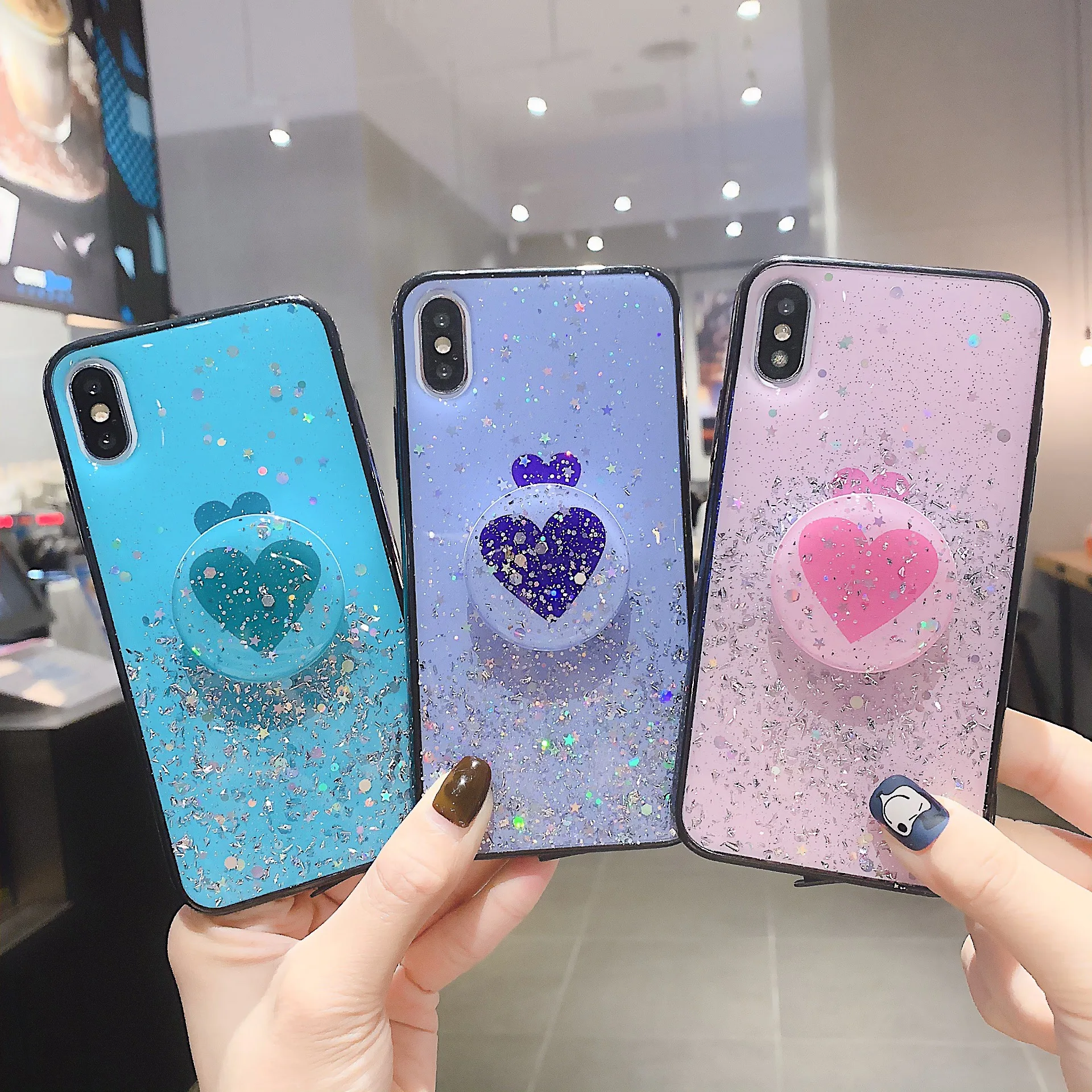 

for iphone xr case Love Heart Shining soft cover case for iphone 7 case iphone xr case XS Max 7 8 Plus back fundas with holder