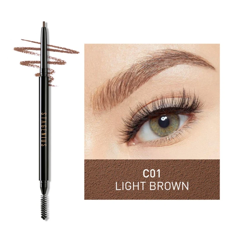Double-Headed Eyebrow Pencil Cosmetics Makeup Tint Natural Waterproof Rotating Automatic Eyebrow Pencil With Brush SC54 - Цвет: C01