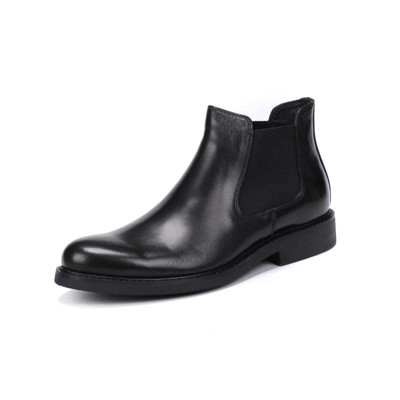 

2019 autumn Black Genuine Leather Men Martin Boots Slip-On Round Toe Chelsea Boots Genuine Leather Breathable Ankle Boots Shoes