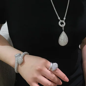 

Accking Luxury cubic zirconia necklace bracelet earrings and ring 4pcs dubai full jewelry set for women,bridal dress dinner