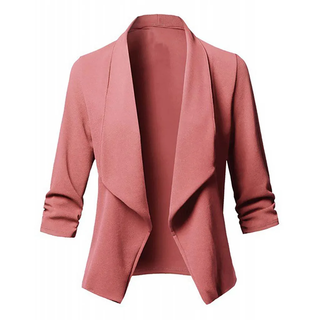 Autumn winter women's Casual long sleeve top Solid color Open Front Fold asymmetry Cardigan Jacket Coat L0808 - Цвет: Pink