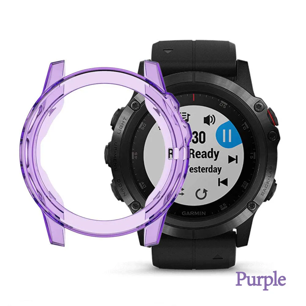 purple Для Garmin Fenix 5X защитный чехол мягкий TPU Ультратонкий чехол прозрачные Смарт-часы защитные аксессуары для Fenix 5 X - Цвет: purple