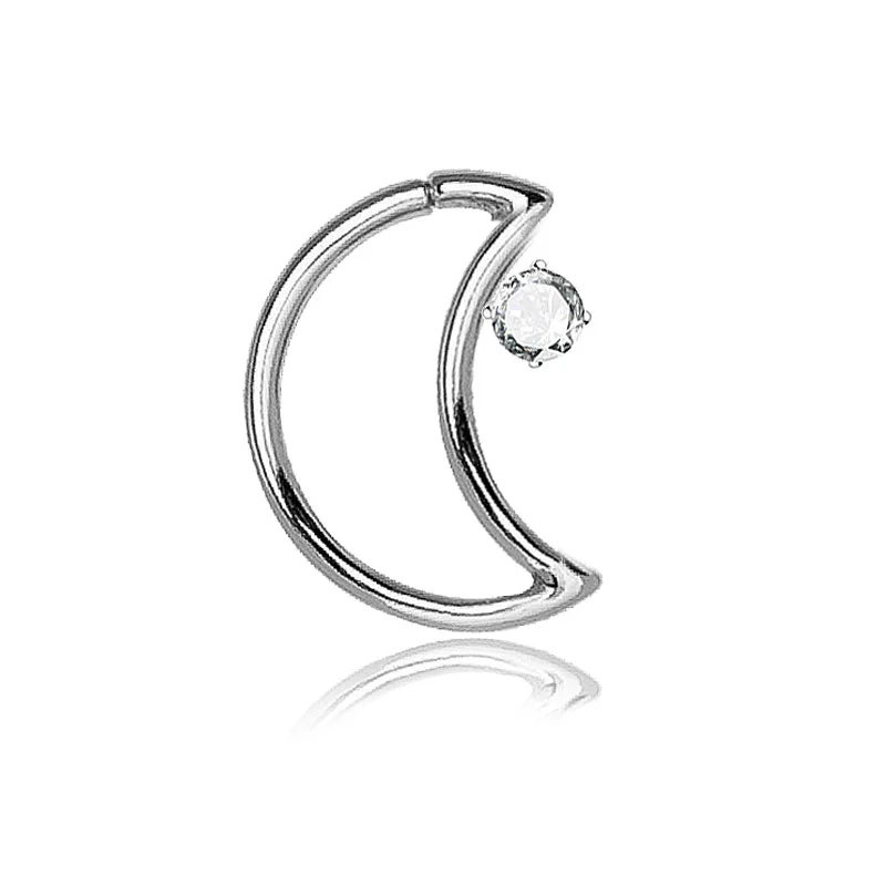 1 шт. сегмент Циркон луна нос кольцо для пирсинга Daith Helix Rook Пирсинг Уха Пирсинг для носовой перегородки Кольца Ушной Хрящ Пирсинг - Окраска металла: A