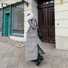 EWQ/мужской Тренч осень зима решетка выше колена пальто для мужчин тренд красивый свободный пальто все-матч Windbreaker19H-a220