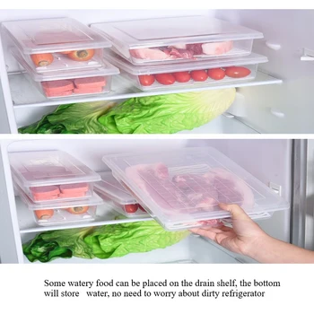 

Kitchen Transparent Plastic Food Fresh Keeping Case Stacking Drain Storage Box Sealed Container Home Refrigerator Organizer