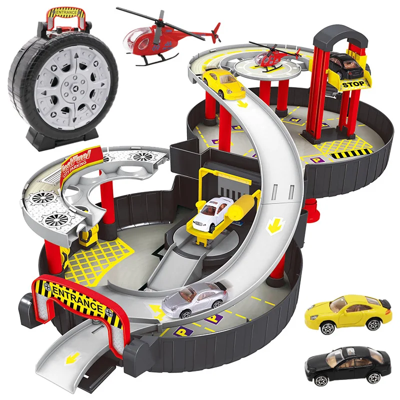 

Foreign Trade Tire Parking Lot Children Splicing Toy Three Layer Parking Rail Car Suitcase Gift Box a Generation of Fat
