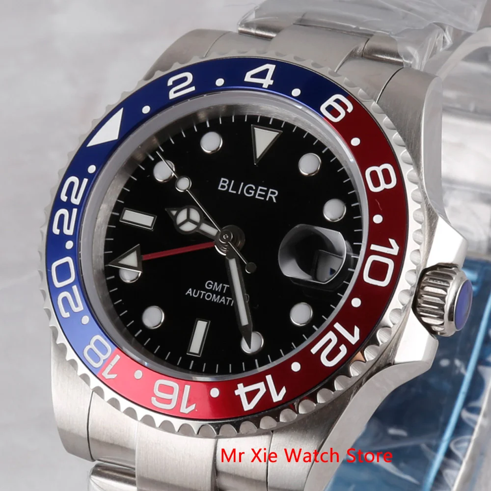  Bliger 40mm Automatic Mechanical Watch Men Luxury Sapphire Crystal Ceramic Bezel GMT Watch Luminous