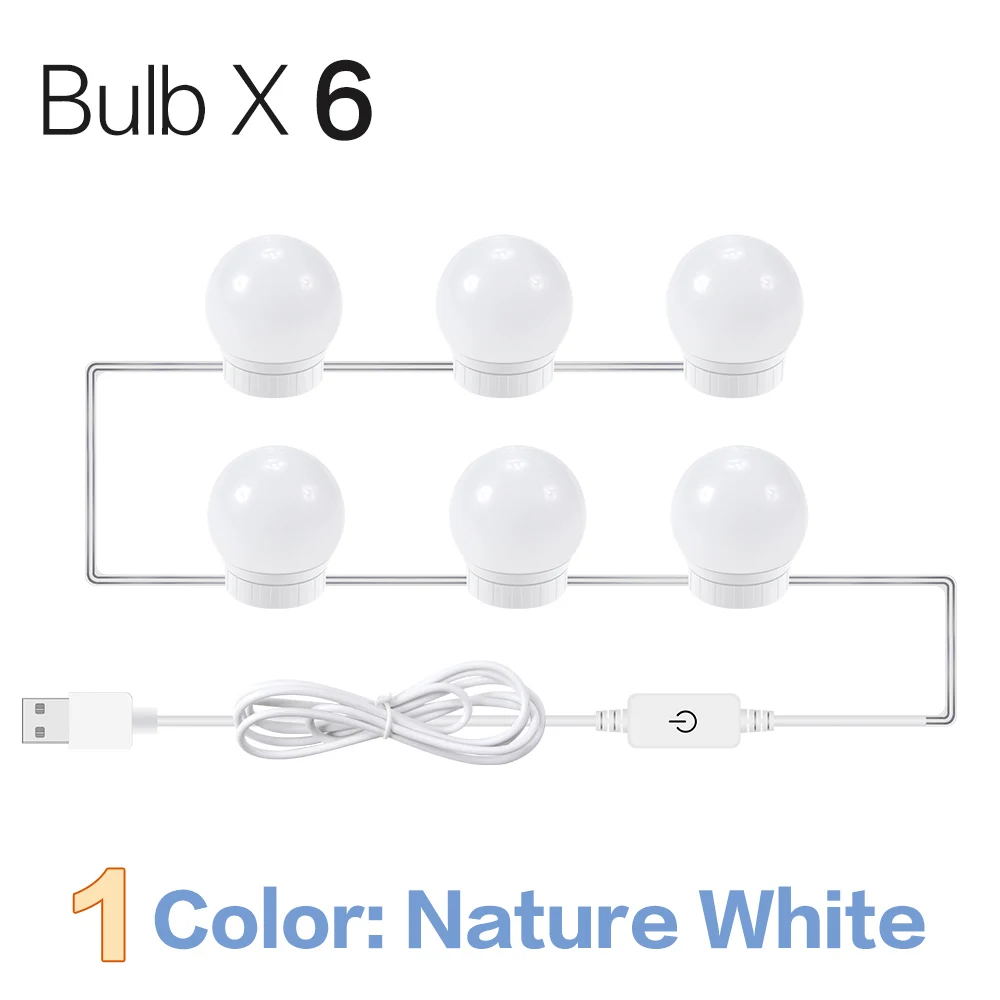 Nature White 6Bulbs CanLing светодиодный 12 В макияж лампа 6 10 14 лампы Комплект для туалетный столик Плавная регулировкая яркости Голливуд LED-подсветка маленького зеркала Вт 16 20 - Цвет абажура: Nature White 6Bulbs