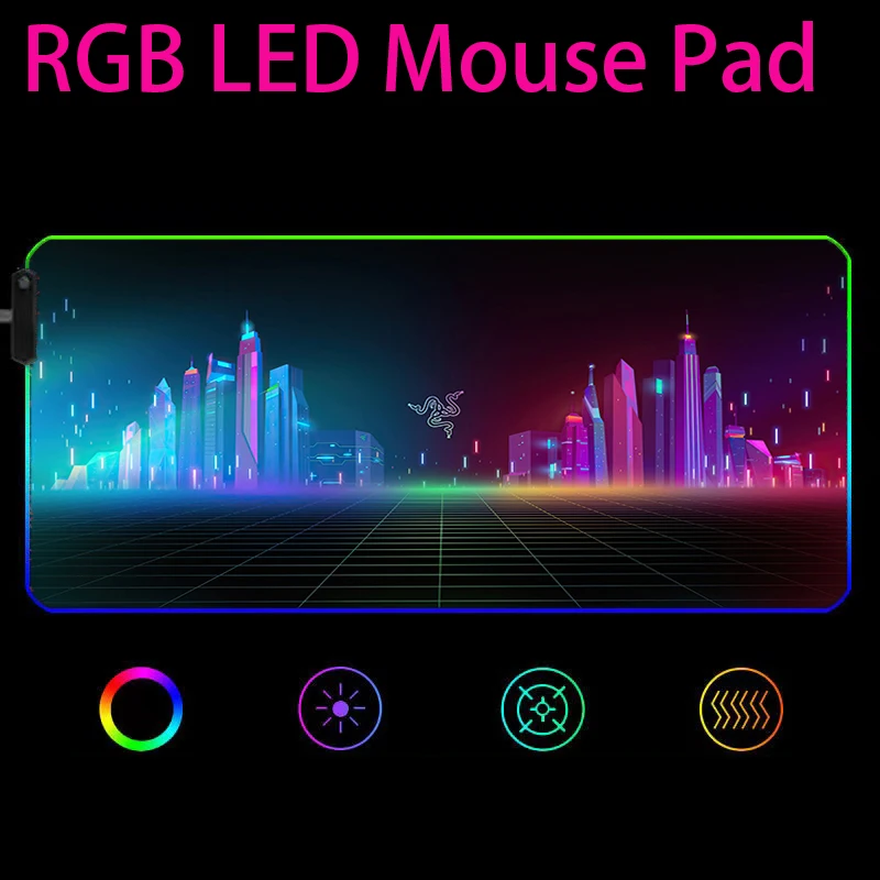 Razer Mousepad Rgb Mouse Pad Pc Gamer Gaming Accessories Led Mause Ped Mouse Mats Xxl Computer Desk Backlit Mice Mat Razer Pad