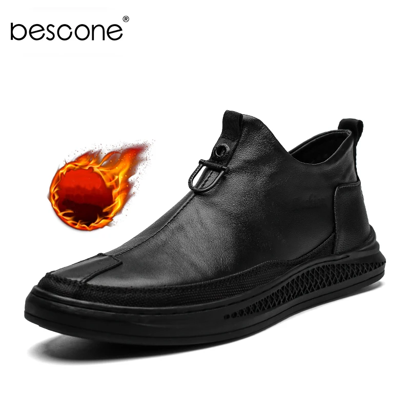 BESCONE/мужские Ботильоны; черные кожаные водонепроницаемые повседневные деловые мужские модные рабочие ботинки; сезон осень-зима; большие размеры; теплые кроссовки; 51879 - Цвет: Black