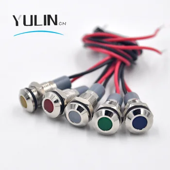 

LED Metal Indicator Light 8mm IP67 Waterproof Indicator Light Pilot Signal Lamp with Wire Red Yellow Blue Green White