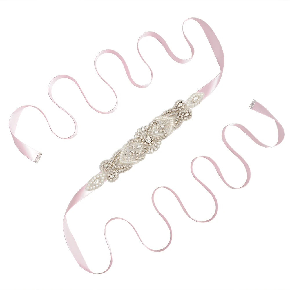 pink TRiXY S208 Стразы свадебное с жемчужными бусинами Ремни атлас Кристалл свадебное платье пояс свадебные аксессуары свадебные ленты пояс - Цвет: pink