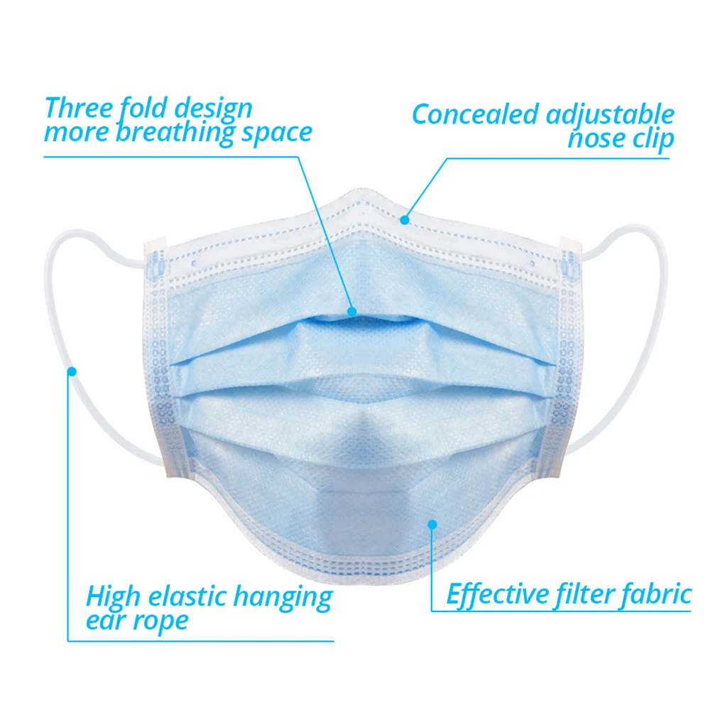 10-600pcs Disposable Blue Filter Face mask Adults security protection mask Non-wove Protective masks 3 Layer Ply mascarilla 6