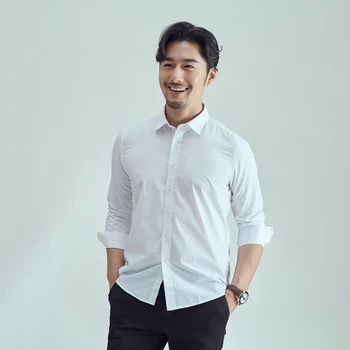 

Men's Easy Care Solid Bamboo Fiber Dress Shirts Comfortable Soft Long Sleeve Elastic Non Iron Male Regular-fit Formal Tops Shirt
