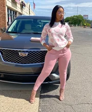 

Autumn and Winter Two-piece Casual Round Neck Printing Heart-shaped Jogger Jacket + Pants Suit Ladies Clothing Suit Sportswear