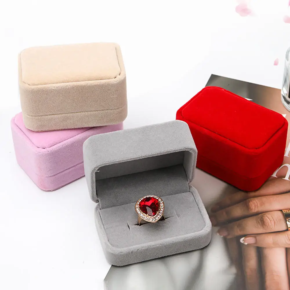 Velvet Ring Box Couple Double Ring Earrings Display Holder Case Proposal Engagement Wedding Marriage Anniversary Jewelry Packing