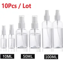 10 pc/lote maquiagem limpar garrafa reusável portátil 10ml 50ml 100ml álcool spray garrafa viagem desinfetante de mão sub-engarrafamento desinfet