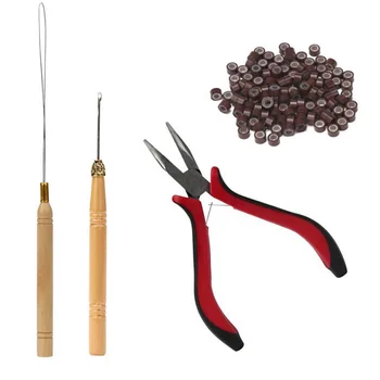 

Multi Functional Hook Needle Full Kit Tool DIY Feather Tip Home Micro Rings Pulling Loop Hair Extensions Plier Styling Beads