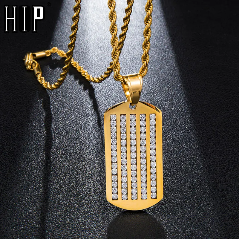 Хип хоп Iced Out Bling Собака бирки микро проложенные горный хрусталь ожерелья и