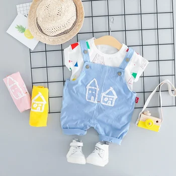 

Fashion Toddler Kid Baby Clothes Summer Print Short Sleeve T Shirt Bib Pants 2Pcs Casual Baby Girls Clothes Sets