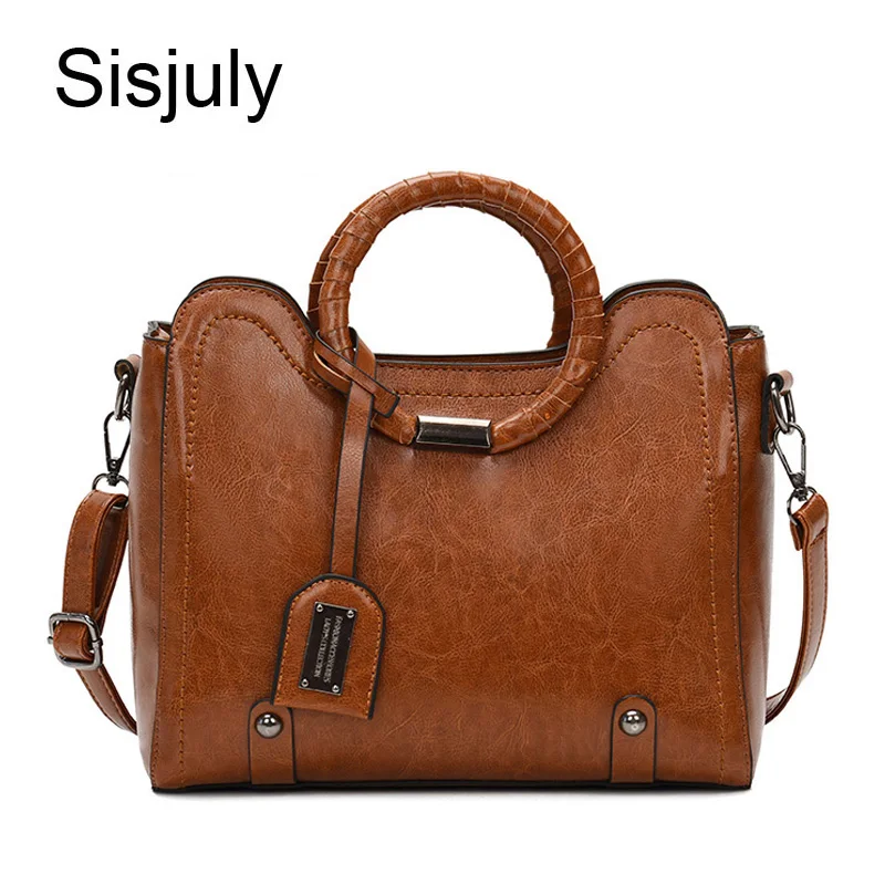 Best Sisjuly Vintage Leather Hangbag Female Large Capacity Casual Totes Women Bag Simple Shoulder Crossbody Women Bags Bolso Feminina