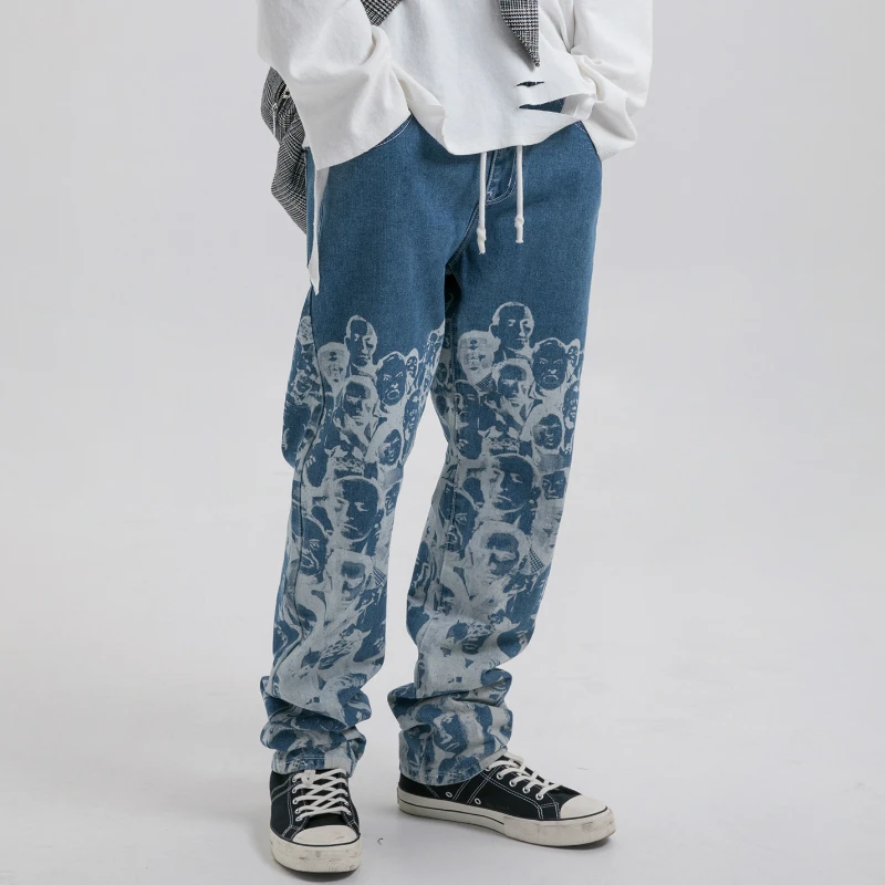 

Elastic Waist Graphic Printed Jeans Men Ankle-length Relaxed Jogger Pants