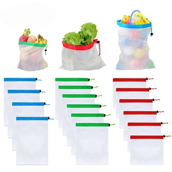 

16 Pcs Reusable Produce Bags Premium Eco-Friendly Net Bags Washable Eco Friendly Grocery Washable Breathable Transparent Mesh Pr