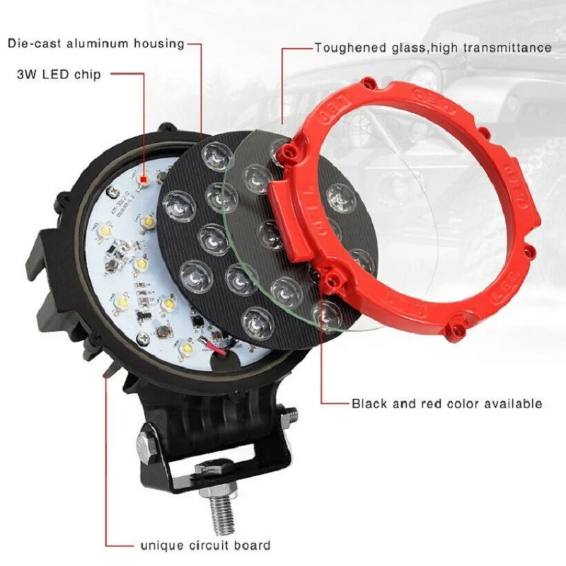 Tanie OKEEN 12V 24V latarka podłużna led do pracy W terenie 7 cal 51W okrągłe led światła do samochód 4x4 samochód terenowy ciągnika ATV SUV jazdy światła przeciwmgielne