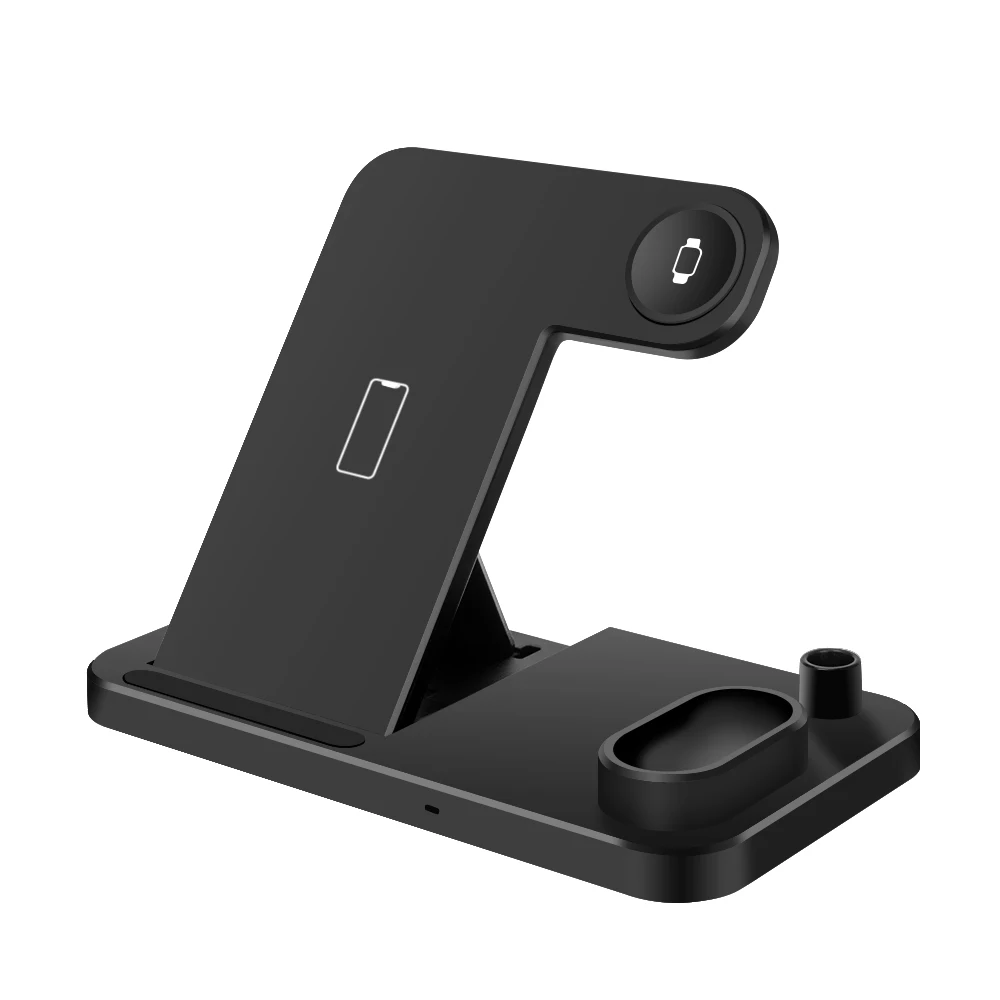 4 в 1 Беспроводная подставка для зарядного устройства для Apple Watch 4 3 2 1 AirPods зарядная док-станция Qi 10 Вт быстрая для iPhone 8 X XS XR samsung S10 - Тип штекера: Black