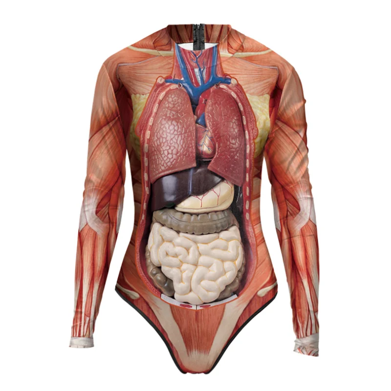 Human Anatomy Bodysuit For Men And Women Long Sleeve 3D Print Muscle