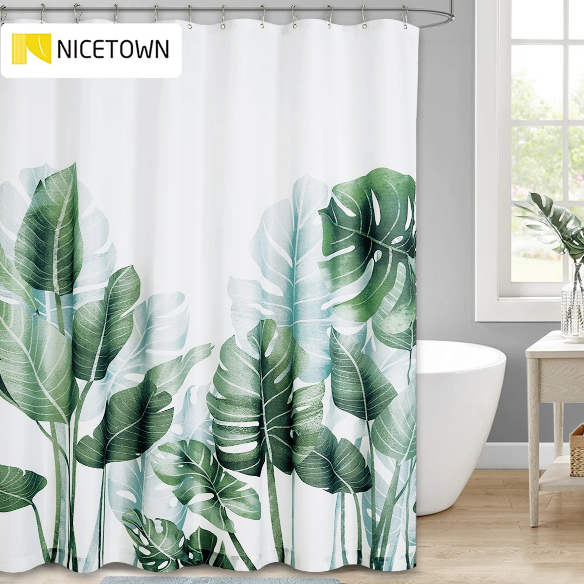 Buy Curtain Bathroom Shower Green Waterproof NICETOWN Plant Polyester for 60-Patterns Leaves 4000827901498