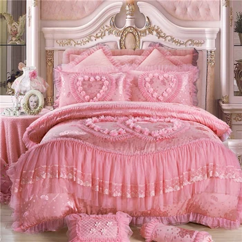

Silk Cotton Jacquard soul mates Luxury Wedding Bedding Set Lace Duvet Cover Bedspread pillowcases Queen King Size 3/4/6/9pcs