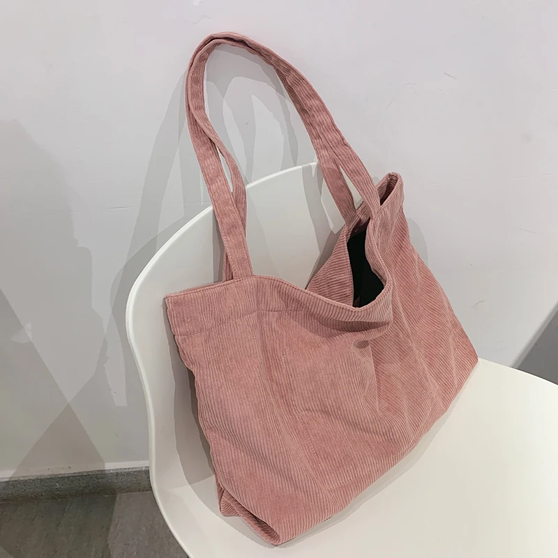 Winter New Corduroy Shoulder Bag Female Large Capacity Shopping Tote Teenager Bookbag Casual Travel Handle Bag Casual Clotch Bag 