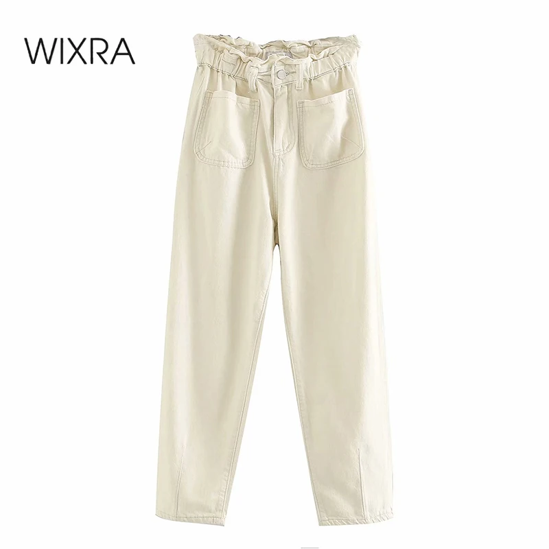 Wixra Women Jeans Pants Loose Stylish Elastic High Waist Casual Button Ankle-Length Denim Trousers For Female Summer Autumn | Женская
