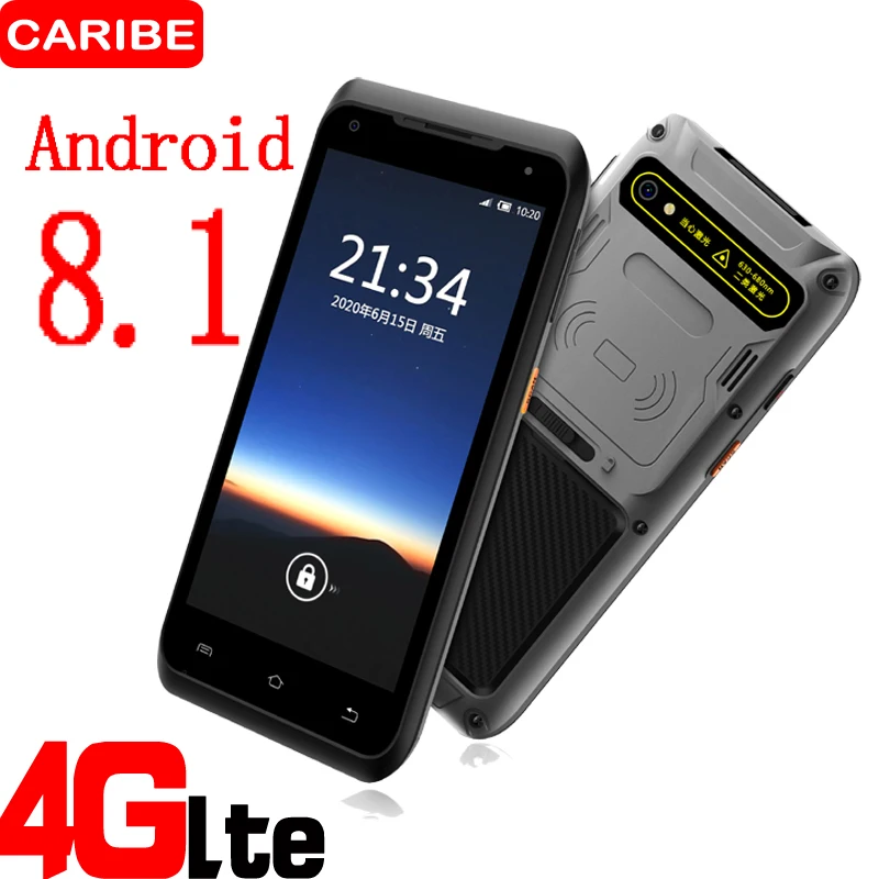 Caribe прочный КПК Android 8,1 телефон сканер штрих-кода 1D 2D UHF RFID ручной терминал сбора данных 5,5 дюймов сенсорный экран