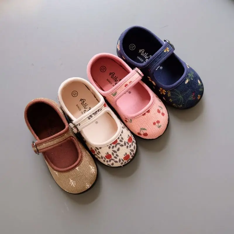 Children's Core Pile Floral Canvas Shoes Girl Baby Blue Indoor