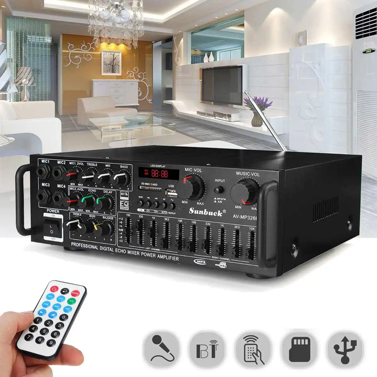 2000W 110 V/220 V 2 канальный bluetooth домашней стереосистеме Мощность аудио усилитель аудио поддержкой USB, SD карт памяти, пульт дистанционного управления усилители сабвуфер усилитель