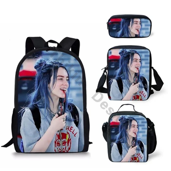 

THIKN Fashion Billie Eilish Schoolbag Set/4Pcs Back to School Backpack for Teenagers Girls Boys Student Book Bag Kids Mochila
