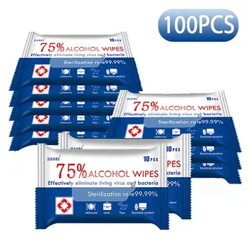 

100 PCS Wipes 75% Alcohol Wipes Wet Wipes Portable Hand Wipes for Family All Daily Protection(10 Packs,100 Wipes)