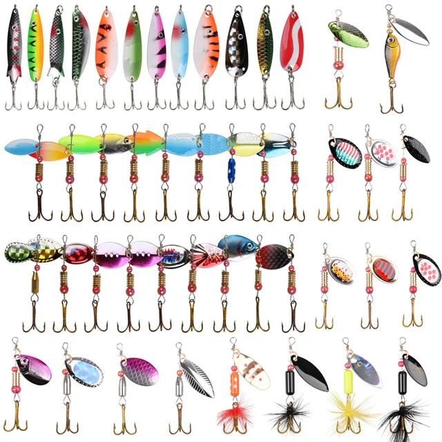 46Pcs/lot Spoon fishing Spinners bait 3g-12.5g Rotating Metal sequins jigs hooks  Artificial Bait