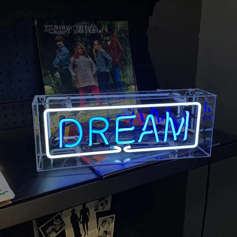 

DREAM LED Neon Lights Neon Sign Panel Holiday Xmas Party Glass Tube Acrylic Box for Cool Light Art Home Bedroom Bar Decoration