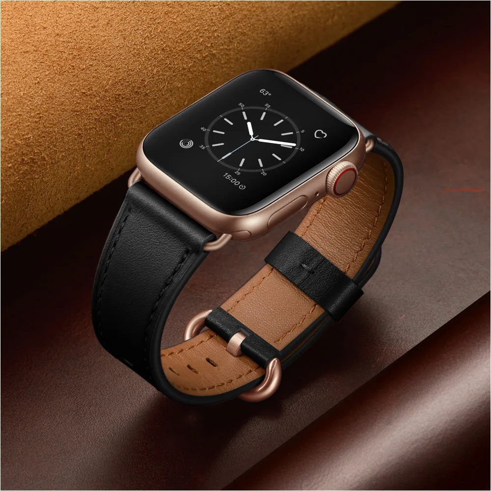 Ремешок для часов из натуральной кожи для Apple Watch 5, 4, ремешок, 40 мм, 44 мм, 38 мм, 42 мм, для женщин и мужчин, металлический ремешок с пряжкой, браслет для iwatch 1, 2, 3