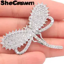 45x39 мм дизайн большая стрекоза созданная Белый сапфир женская серебряная брошь шекрон