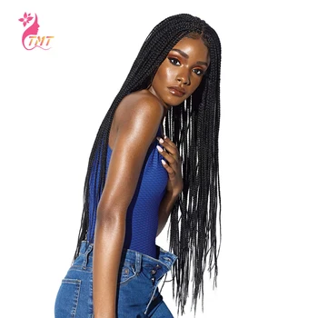 

26Inch Long Wigs For Women Box Braided Wig Braids Natural Black Long Straight Synthetic Braiding Hair Wig Cosplay