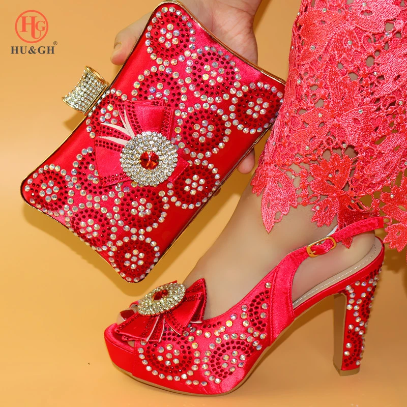 20019 nuevos zapatos italianos con bolsos a juego zapatos rojos y bolsa Set para fiestas nigerianas mujeres fiesta bombas con monedero las mujeres zapatos de tacón alto|Zapatos de tacón mujer|