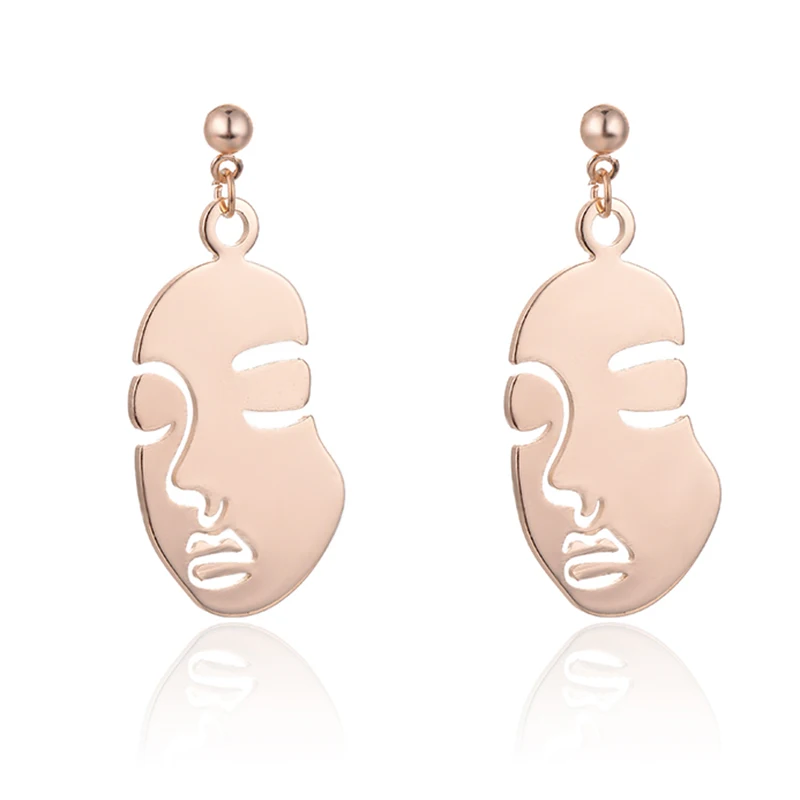 Abstract Stylish Hollow Out Face Earrings Clip Girls Statement no hole, ear clip earrings, clip earrings, ear clip