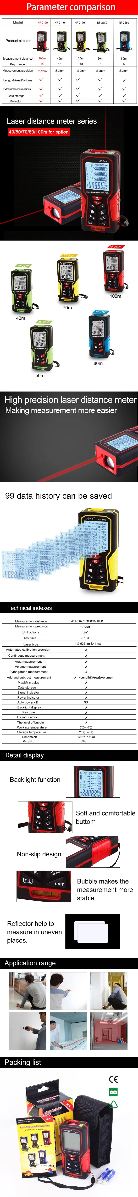 NOYAFA NF-2170 портативный измеритель расстояния до 70 м цифровой лазерный