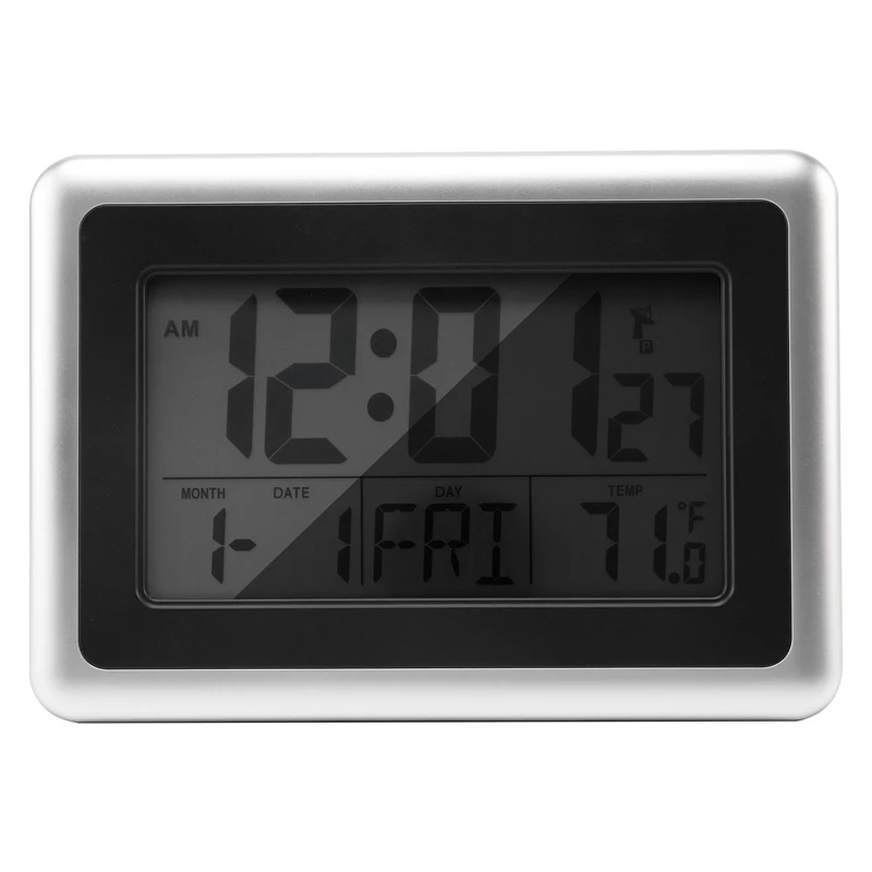 Table Standing Indoor Temperature Battery Operated Snooze Without Back Light SODIAL Atomic Digital Wall Clock Calendar Large LCD Display Silver Table Standing Indoor Temperature Battery Operated Snooze Without Back Light SODIAL Atomic Digital Wall Clock Calendar Large LCD Display Silver
